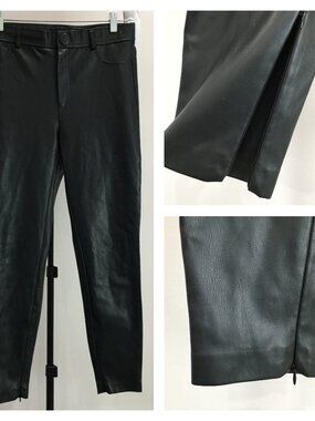 NWOT ZARA Fitted Black Soft Faux Leather Inside Zip Ankle Skinny/Tapered Pant